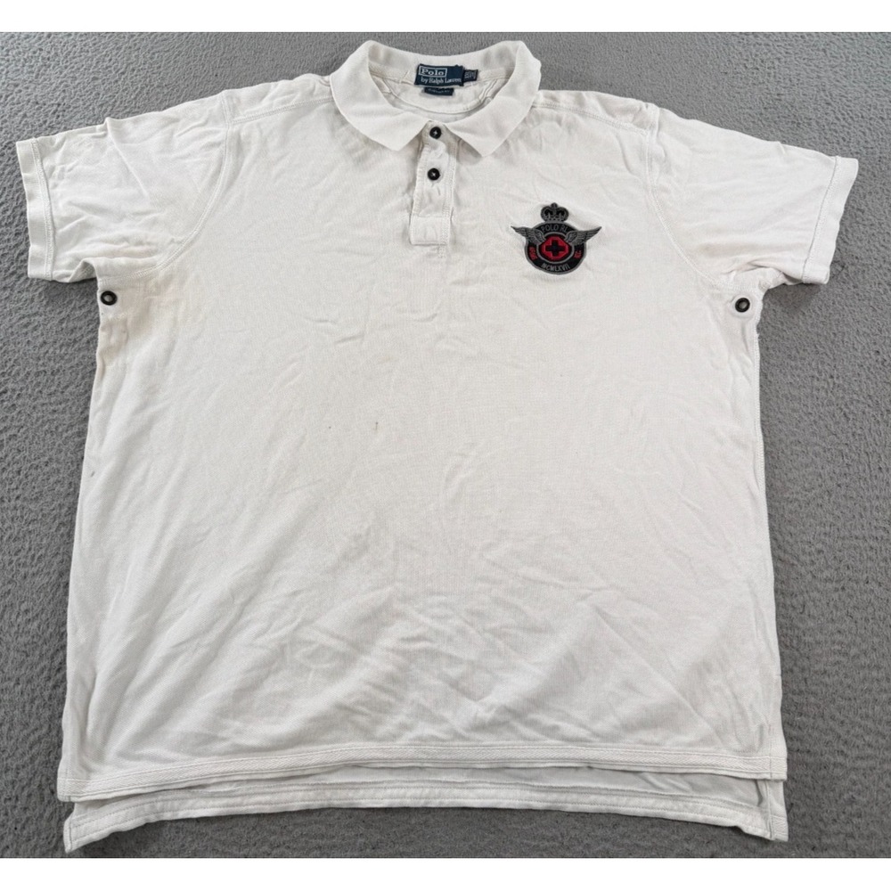 Polo Ralph Lauren Polo Shirt Men White 2XL Arms Rec Rugby Cross Wings Custom Fit
